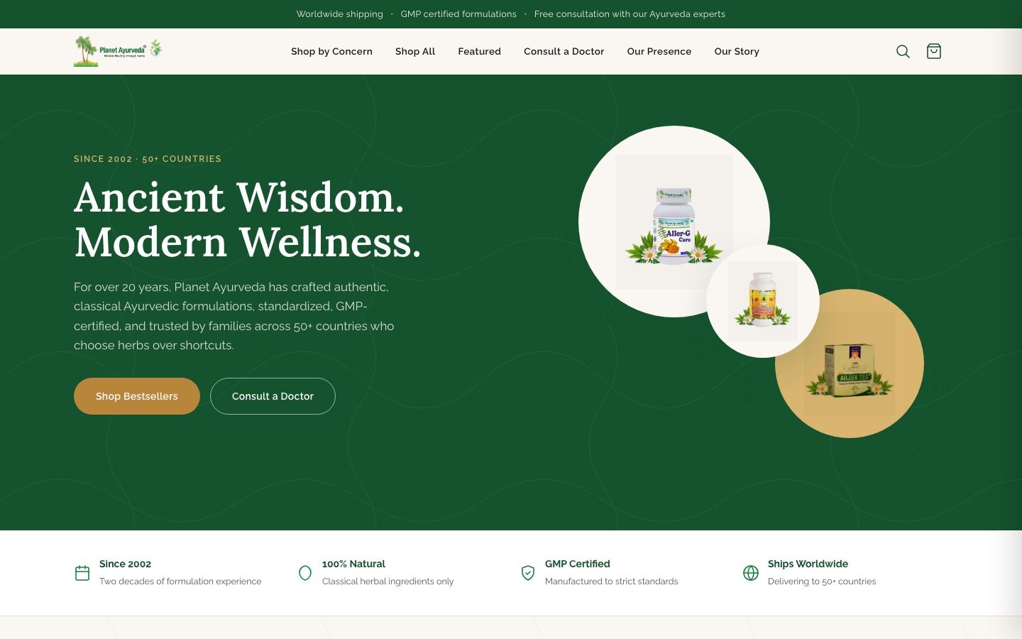 Planet Ayurveda website homepage